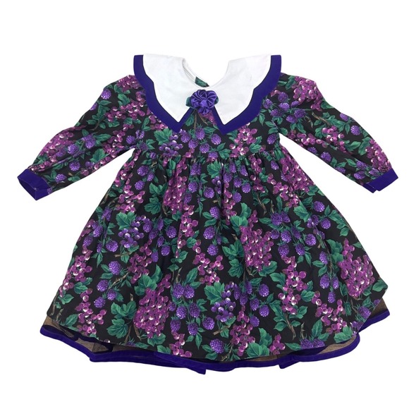 Bonnie Jean Vintage Girls 3T Purple Berry grape Floral Velvet Trim Dress -  www.miladusman.com
